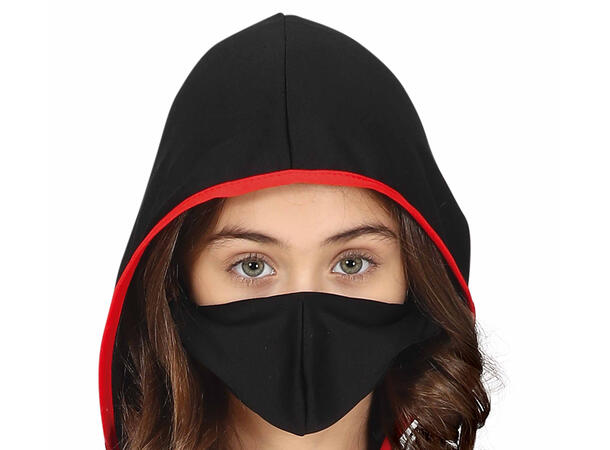 Ninja - Sort/Rød 1 Barnekostyme til jente - Str 10-12 År 