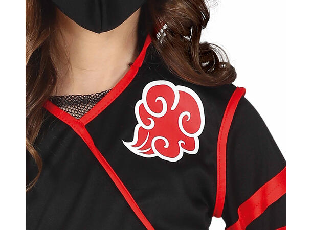 Ninja - Sort/Rød 1 Barnekostyme til jente - Str 10-12 År 