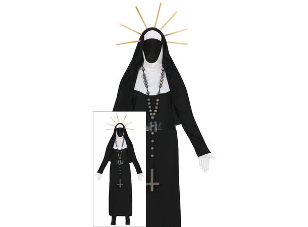 Nonne - Sort Lasanta m/maske og glorie 1 Damekostyme - str 38-40 (M) 