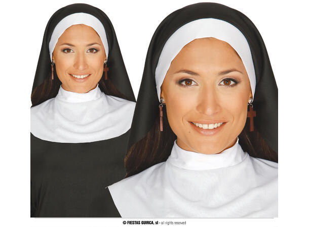 Nonnesett - Sort/Hvit 1 Hodeplagg og krage i polyester 
