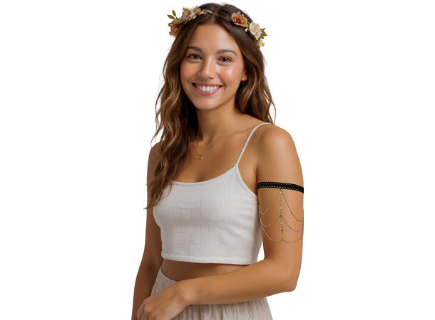 Overarmskjede i sort/gull m/sølvstener 1 Kjede til overarm i metall/PVC 