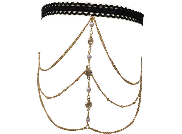 Overarmskjede i sort/gull m/sølvstener 1 Kjede til overarm i metall/PVC 