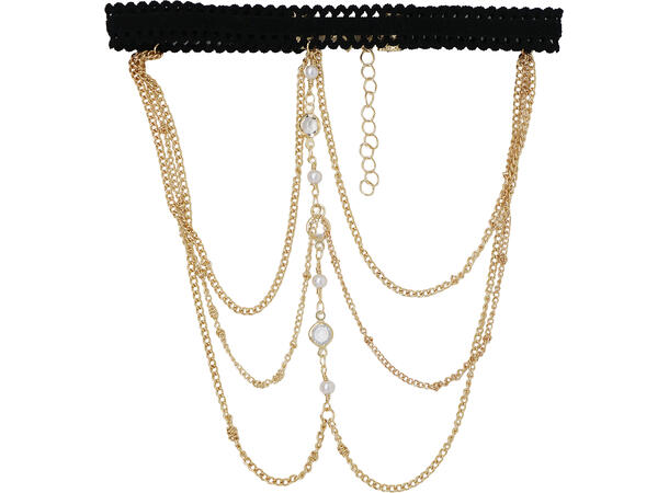 Overarmskjede i sort/gull m/sølvstener 1 Kjede til overarm i metall/PVC 