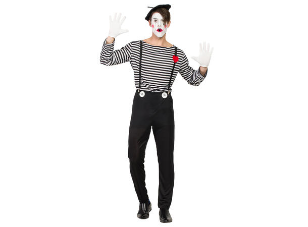 Pantominieartisk - Sort/hvit 1 Herrekostyme - Str XL 