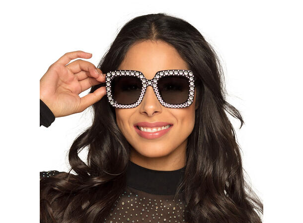 Partybriller - Bling - Sort m/Stener 1 Par briller i plast 