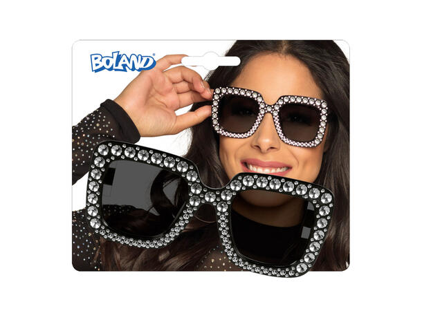 Partybriller - Bling - Sort m/Stener 1 Par briller i plast 