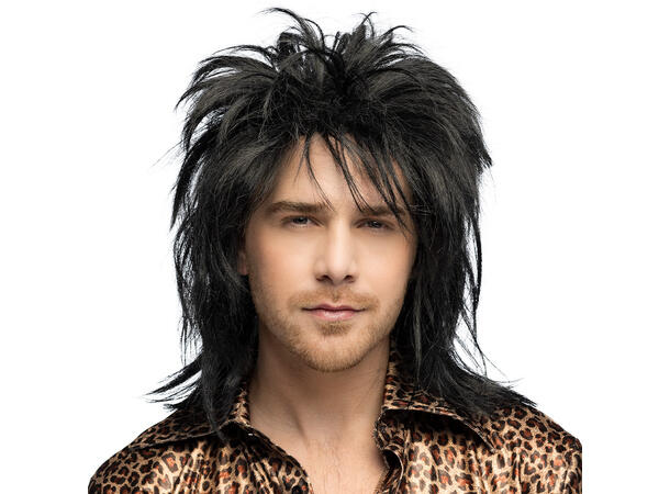 Parykk -  Hardrocker - Sort halvlang 1 Herreparykk - Onesize 