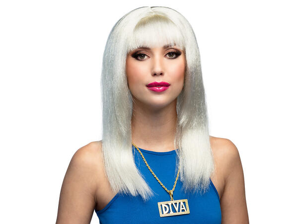 Parykk -  Spicy - Hvit lang m/lugg 1 Dameparykk - Onesize 