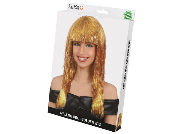 Parykk glitter lang m/lugg - Gull 1 Parykk i PVC 