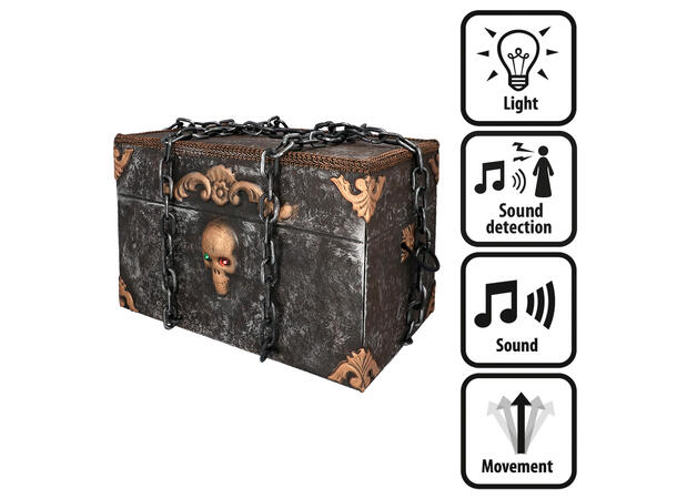 Pirat skattekiste m/Kjetting - Brun 1 Kiste m/Lys/Lyd/Bevegelse - 50x31x31cm 