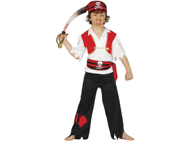 Piratkostyme - Rød/Sort/Hvit 1 Barnekostyme til gutt - Str 5-6 År 