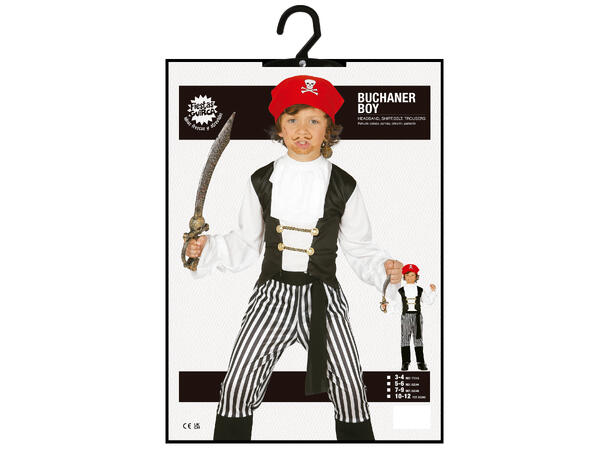 Piratkostyme - Stripete 1 Barnekostyme til gutt - Str 10-12 År 