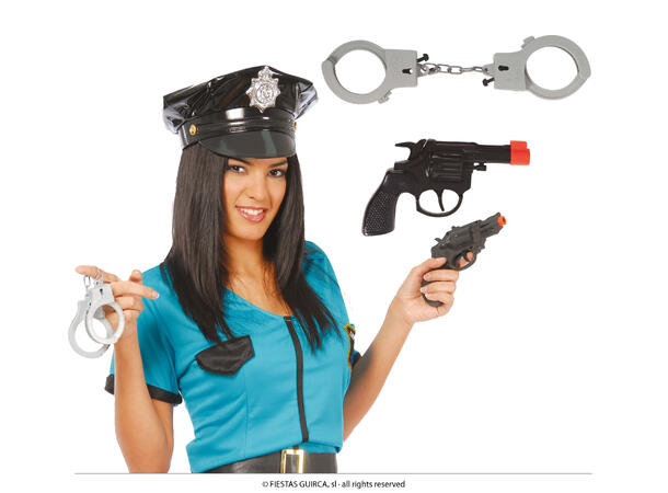Pistol og håndjern - Politi 1 Pistol og et par håndjern - Voksen 