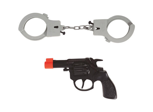 Pistol og håndjern - Politi 1 Pistol og et par håndjern - Voksen 
