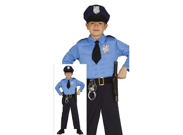 Politimann - Blå/Lyseplå m/muskler 1 Barnekostyme til gutt - Str 3-4 År 