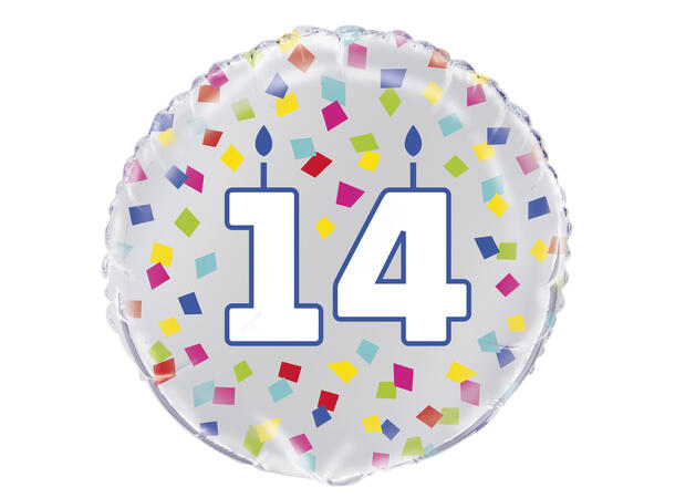 Rainbow Confetti Bursdag - "14" 1 Folieballong - 46cm (18")