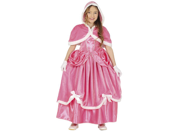 Rosa prinsesse - Kjole, Kappe og hette 1 Barnekostyme til jente - Str 7-9 År 