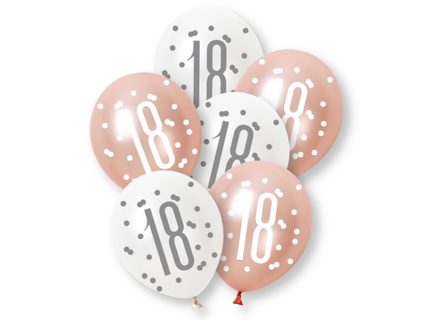 Rosegull Glitz - #18 6 Gummiballonger - 30cm (12") - 2 farger
