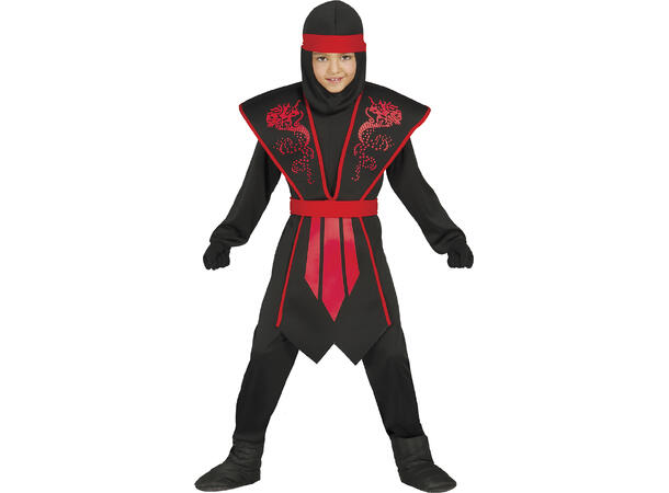 Rød/Sort Ninja - Gutt 1 Kostyme til barn - 5-6 år (119 cm) 