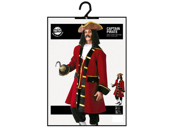 Sjørøverkaptein - Sort/Rød 1 Herrekostyme - str 54-56 (XL) 