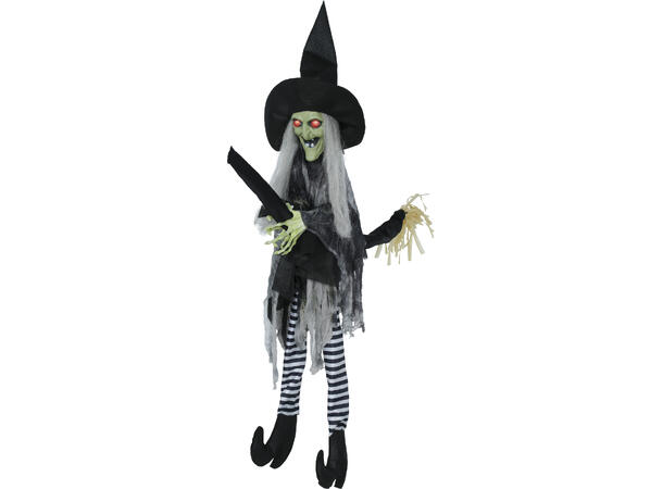 Skekkfigur - Hengende heks på kosteskaft 1 Figur m/lyd/lys/begegelse - 110cm 