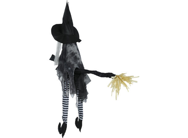 Skekkfigur - Hengende heks på kosteskaft 1 Figur m/lyd/lys/begegelse - 110cm 