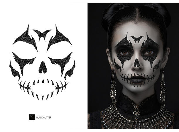 Skjelett - Glitter face 1 Ark m/Selvklebende maske - 13x15cm 