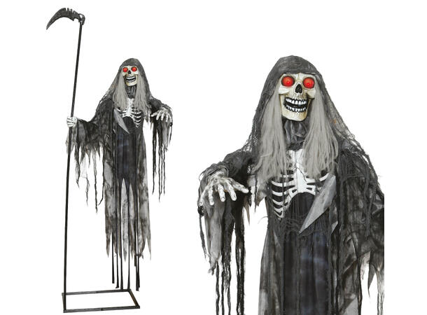Skrekkfigur - Døden - Skjelett med ljå 1 Figur m/lyd/lys/begegelse - 205cm 