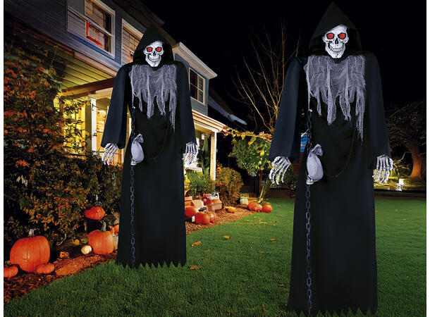 Skrekkfigur - Skjelett i kappe m/hette 1 Figur m/lyd/lys/begegelse - 250cm 