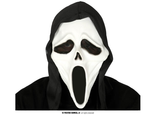 Skrikmaske - Hvit m/hette 1 Maske m/hette i lateks og polyester 
