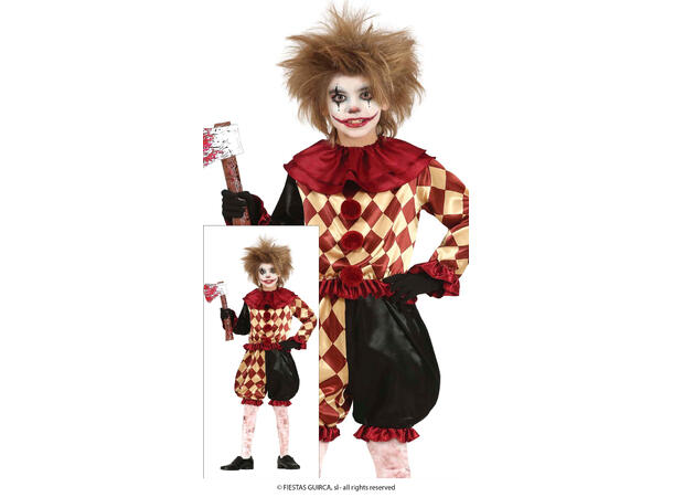 Skummel klovn - Rød/Hvit ruter 1 Barnekostyme til gutt - Str 5-6 År 