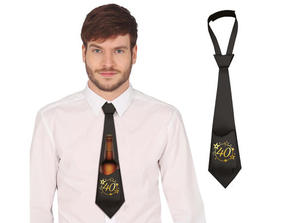 Slips - Sort/gull - "40" år 1 Slips i ployester 