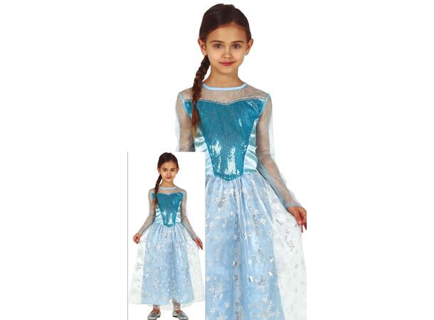 Snøprinsesse - Lyseblå kjole 1 Barnekostyme til jente - Str 3-4 År 