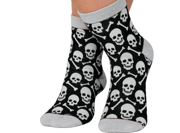 Sokker med hodeskaller - Sort/grå 1 Par sokker i bomull - Str 37-41 