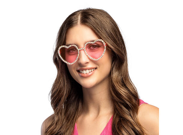 Solbriller - Hjerteform - Rosa m/stener 1 Par briller i plast 