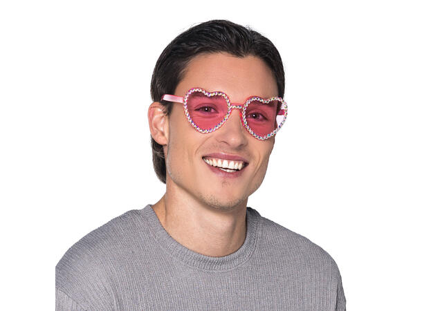 Solbriller - Hjerteform - Rosa m/stener 1 Par briller i plast 