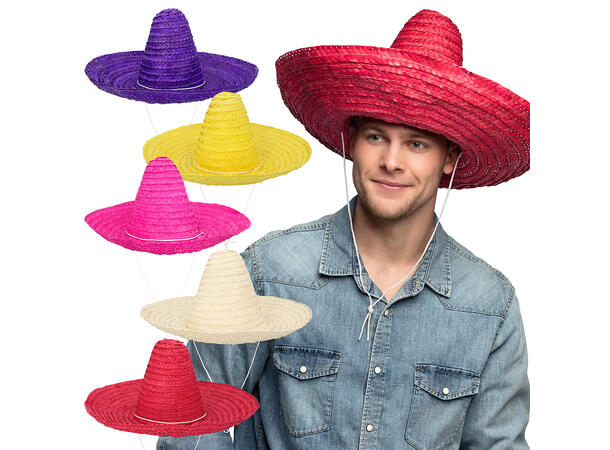 Sombrero - Strå - 5 Farger assortert 1 Hatt - Onesize - 49cm 