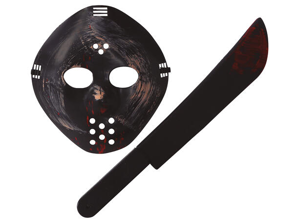 Sort hockeymaske og machete - blodig 1 Maske og machete i PVC 