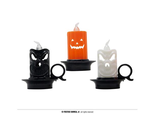 Stearinlys m/holder - 3 ass design Display med 12 LED-lys - 7x8cm 