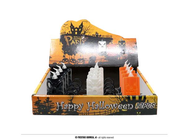 Stearinlys m/holder - 3 ass design Display med 12 LED-lys - 7x8cm 