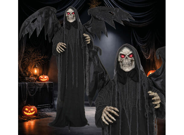 Stående skjelett m/kappe og vinger 1 Figur m/lyd/lys/begegelse - 170cm 