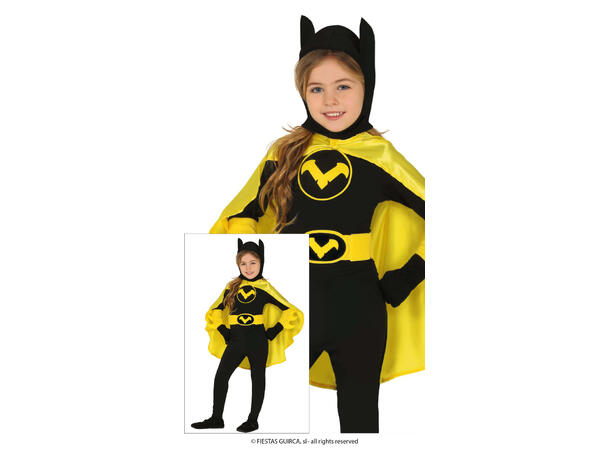 Superheltinne katt - Gul/Sort 1 Barnekostyme til jente - Str 10-12 År 