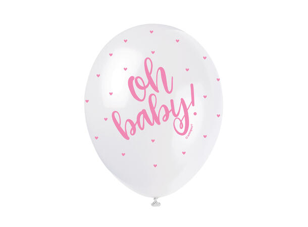 Superprint Premium “Oh Baby” - Rosa 5 Gummiballonger - 30cm (12")