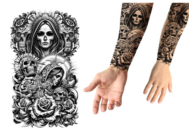 Tatoveringer - Day of The Dead 1 Ark med tatoveringer - 30x14cm 