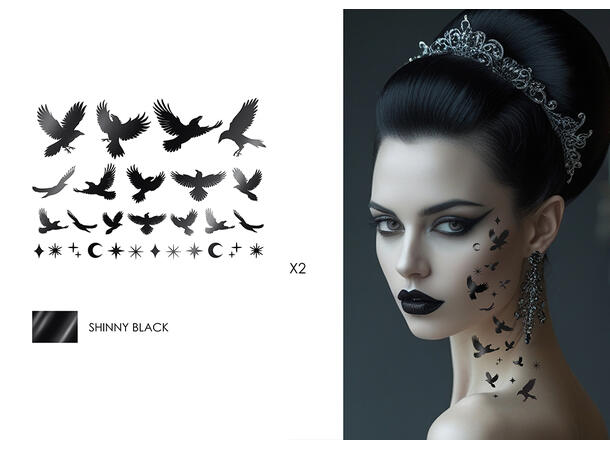 Tatoveringer - Skinnende Ravn 2 Ark med tatoveringer - 15x11cm 