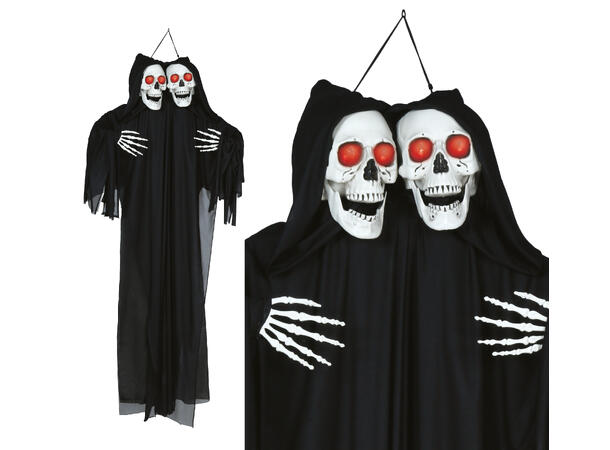 Tohodet skjelett m/kappe - sort 1 Figur m/lys - 165cm 