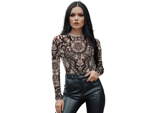 Topp med tatoveringseffekt  - Djevel 1 Topp i polyester - Str 38-40 (M) 