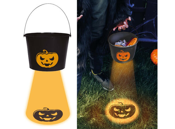 Trick or Treat - Bøtte med lys - Sort 1 Godtebøtte i plast m/lys - 15x20cm 