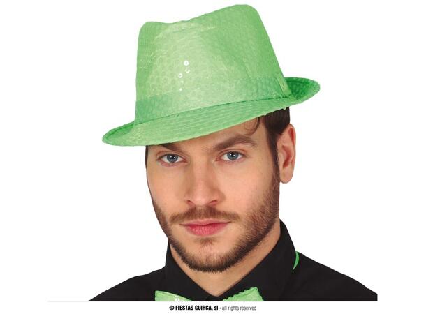 Trilbyhatt - Neon grønn m/paljetter 1 Hatt til voksen - Onesize 