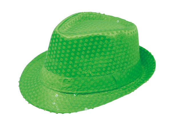 Trilbyhatt - Neon grønn m/paljetter 1 Hatt til voksen - Onesize 